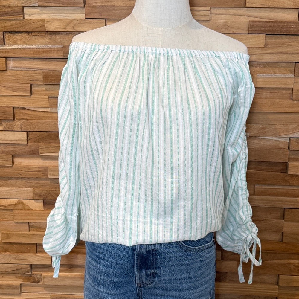 Doe & Rae | Green & White | Off-the-Shoulder Striped | Various Sizes